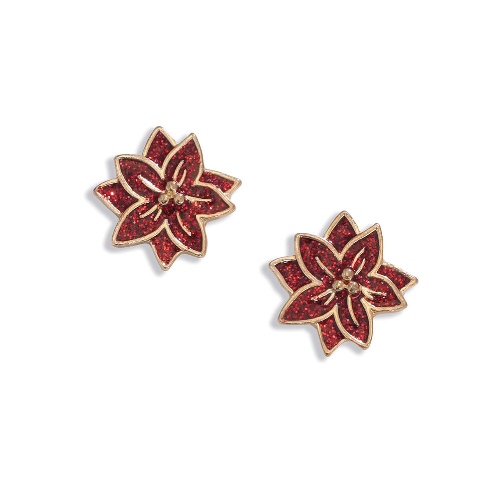EARRINGS - RED GLITTER POINSETTIA STUDS