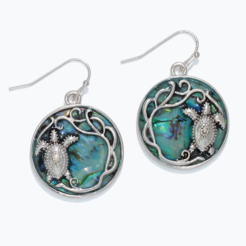 EARRINGS - ABALONE TURTLE DISCS