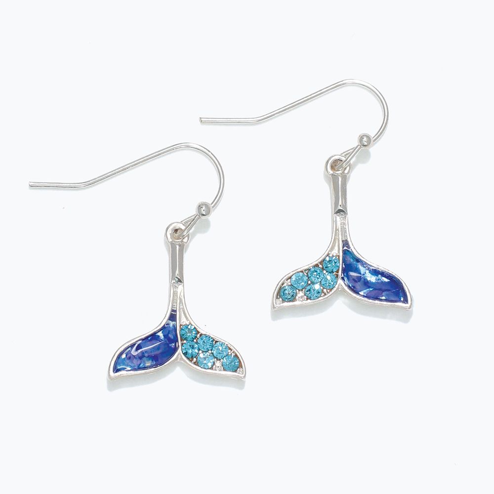EARRINGS - BLUE GLITTER WHALE TAILS