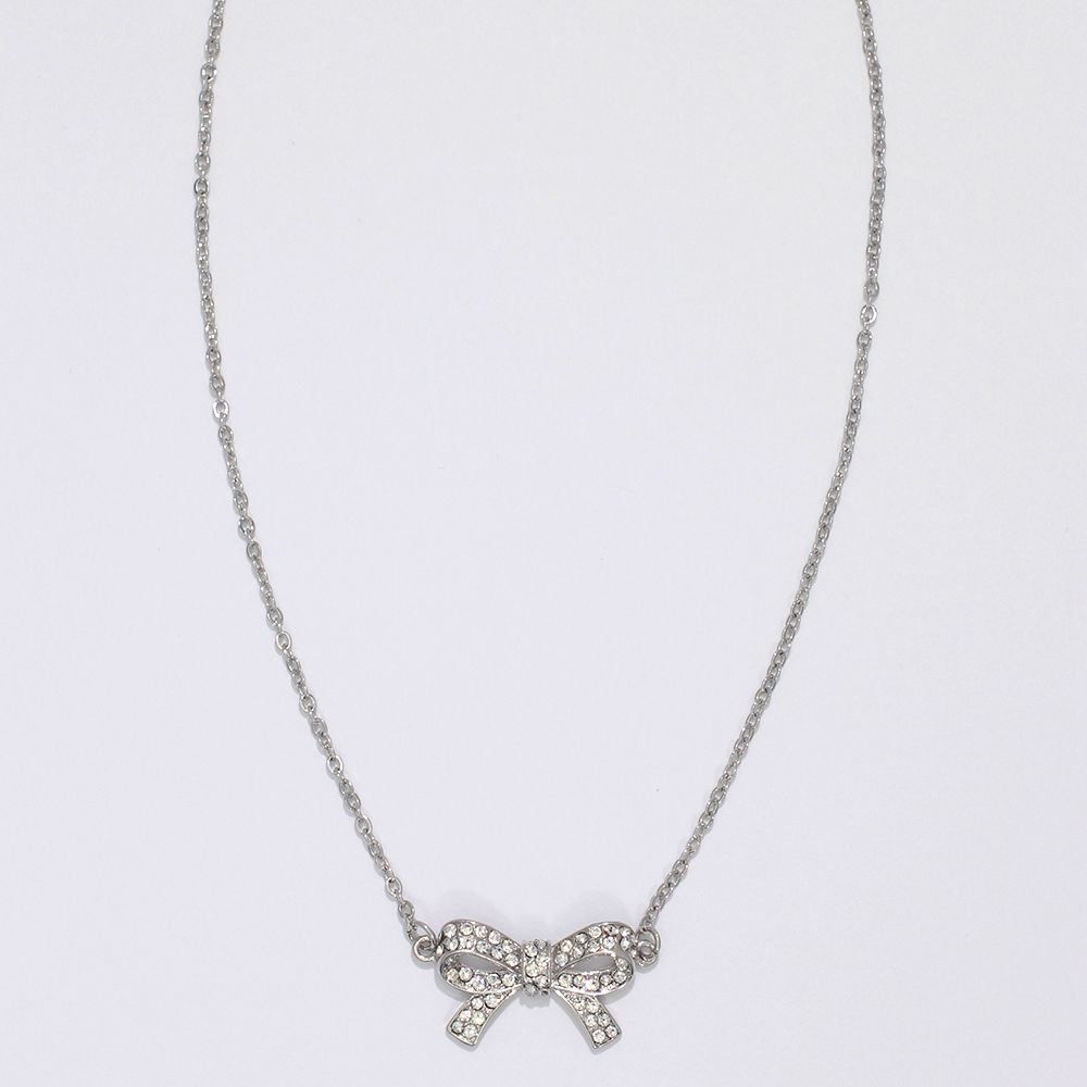 NECKLACE - CRYSTAL BOW IN SILVER