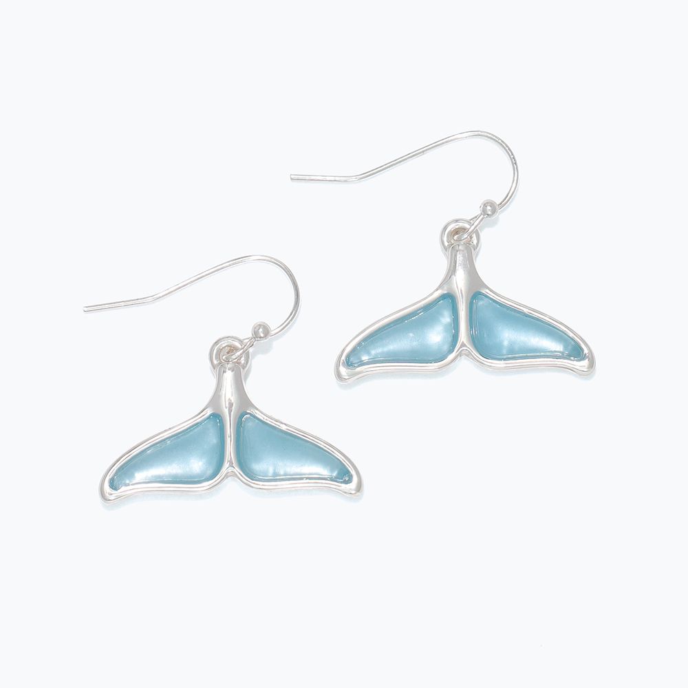 EARRINGS - AQUA WHALE TAILS IN SILVER