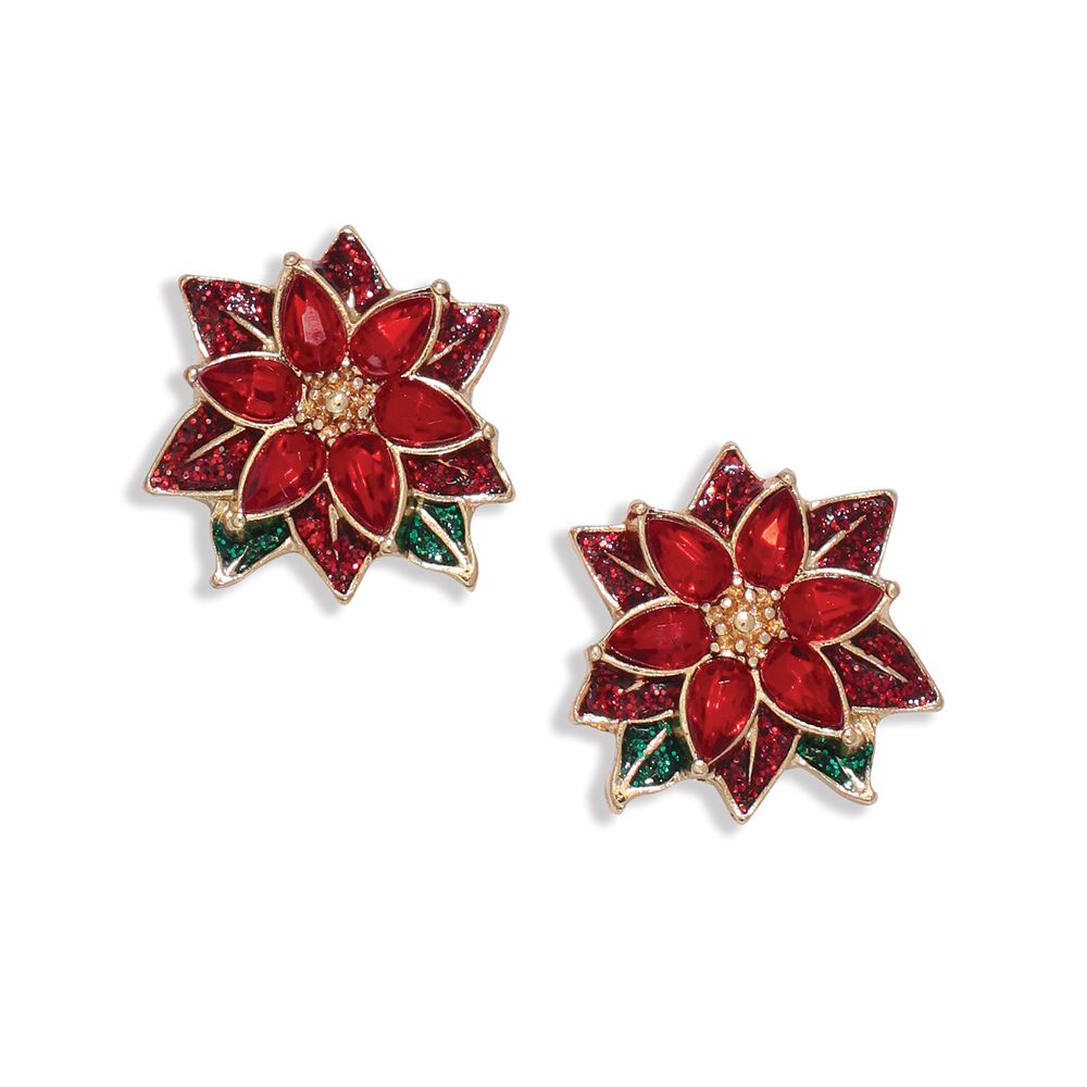 EARRINGS - RED POINSETTIA STUDS