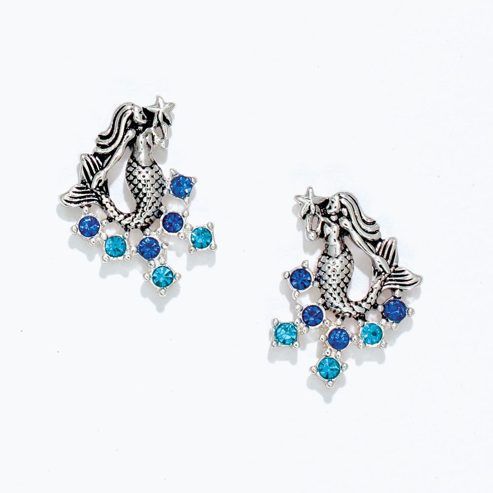 EARRINGS - MERMAID STUDS WITH BLUE CRYSTALS