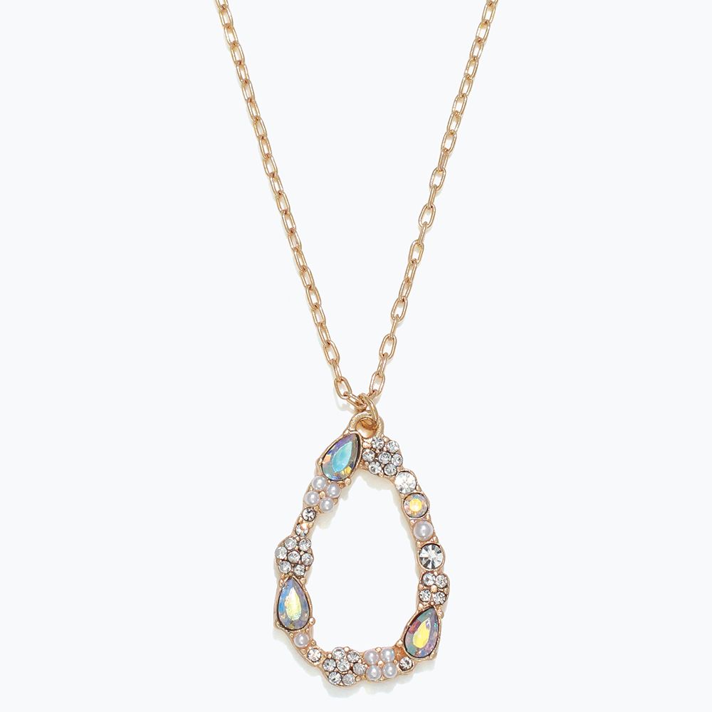 NECKLACE - GOLD CRYSTAL TEARDROP