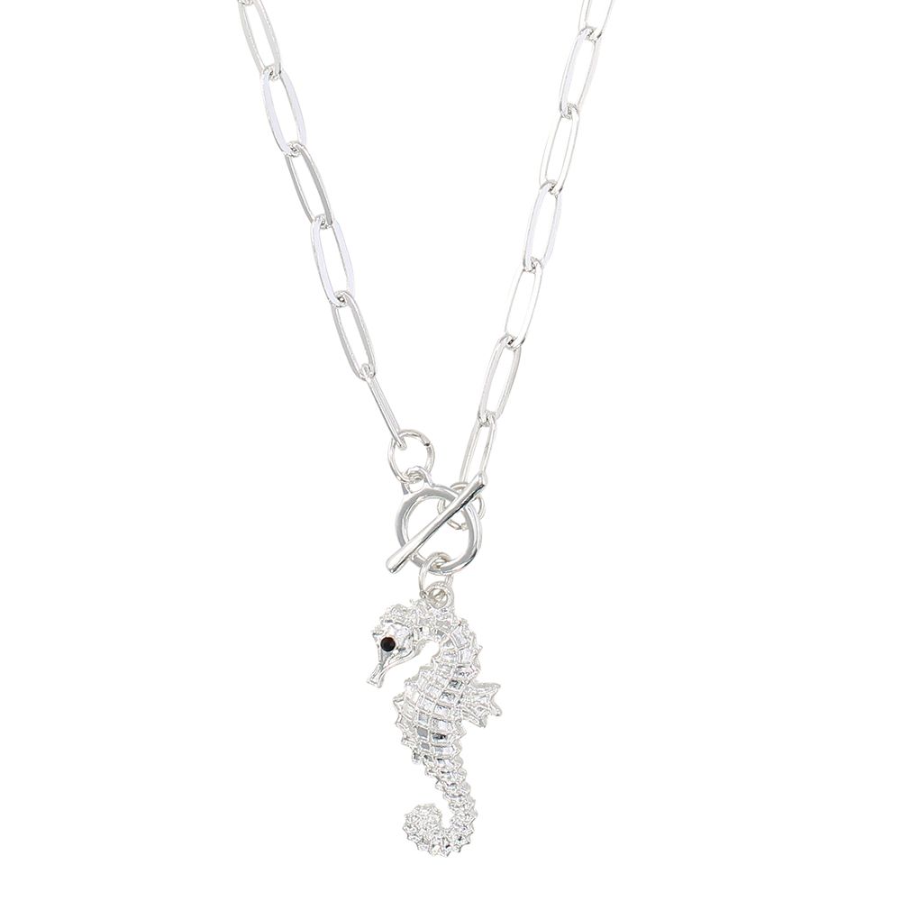 NECKLACE - CRYSTAL SEAHORSE TOGGLE IN SILVER