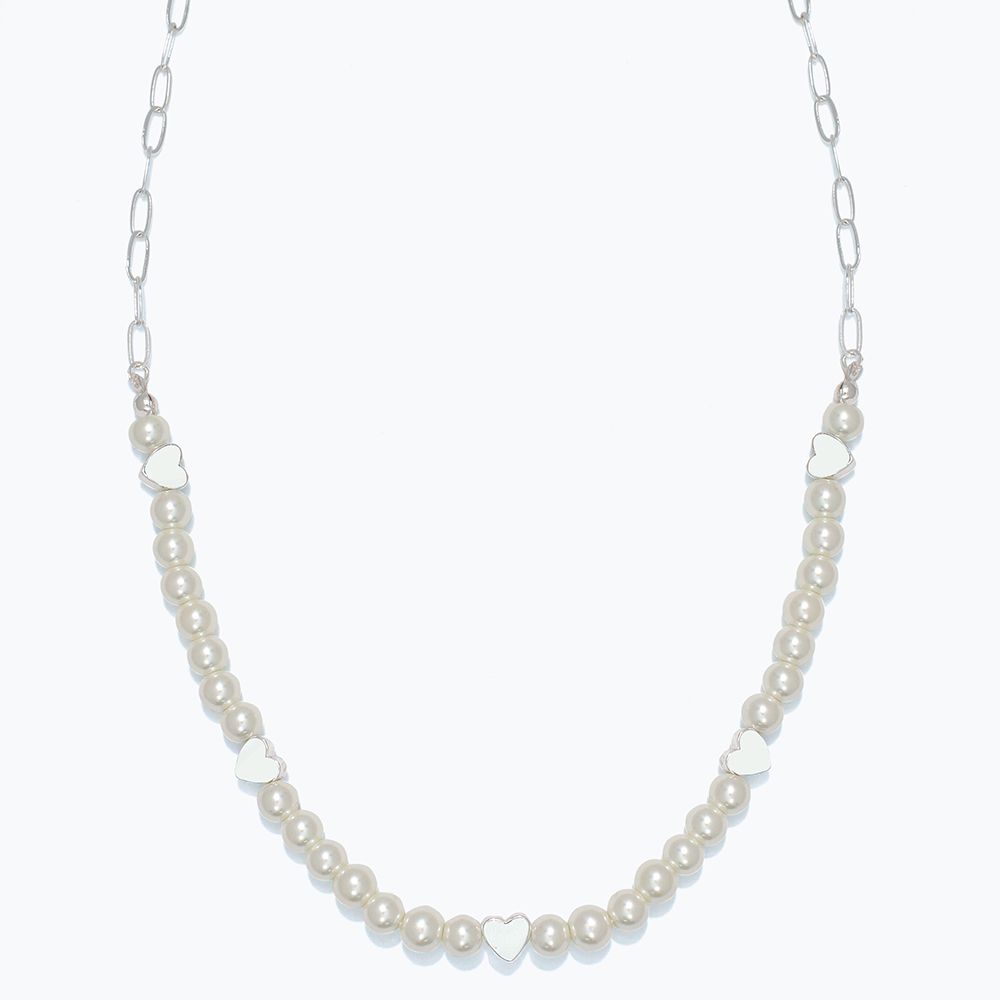 NECKLACE - PEARL &amp; SILVER LAYERED