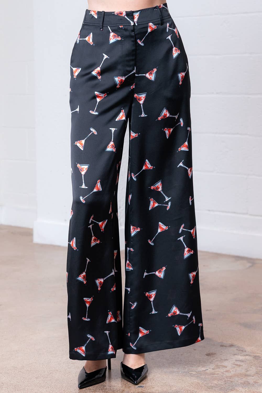 Martini Print Wide Pants