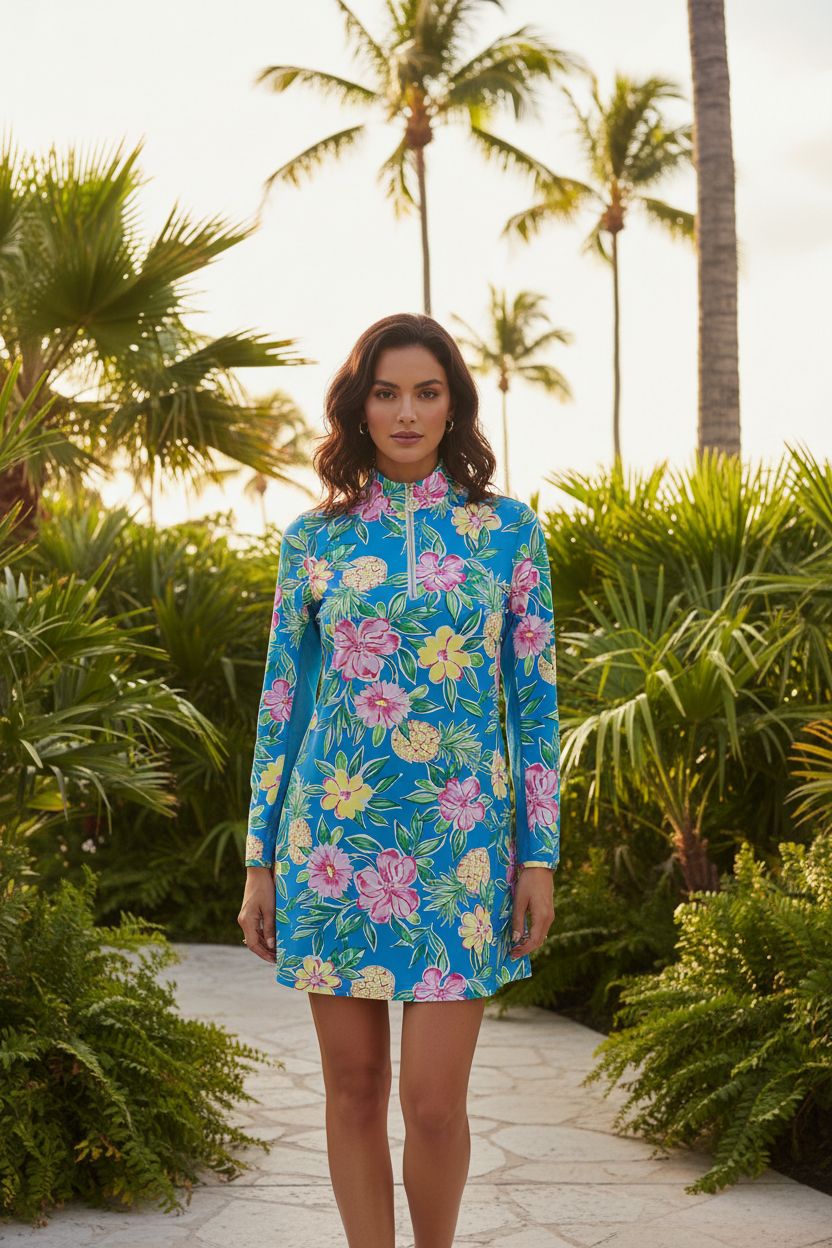 Floral L/S A-Line Dress, Color: Turquoise 1306, Size: XS