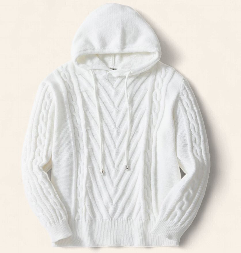 Men's Hooded Knit White Sweater