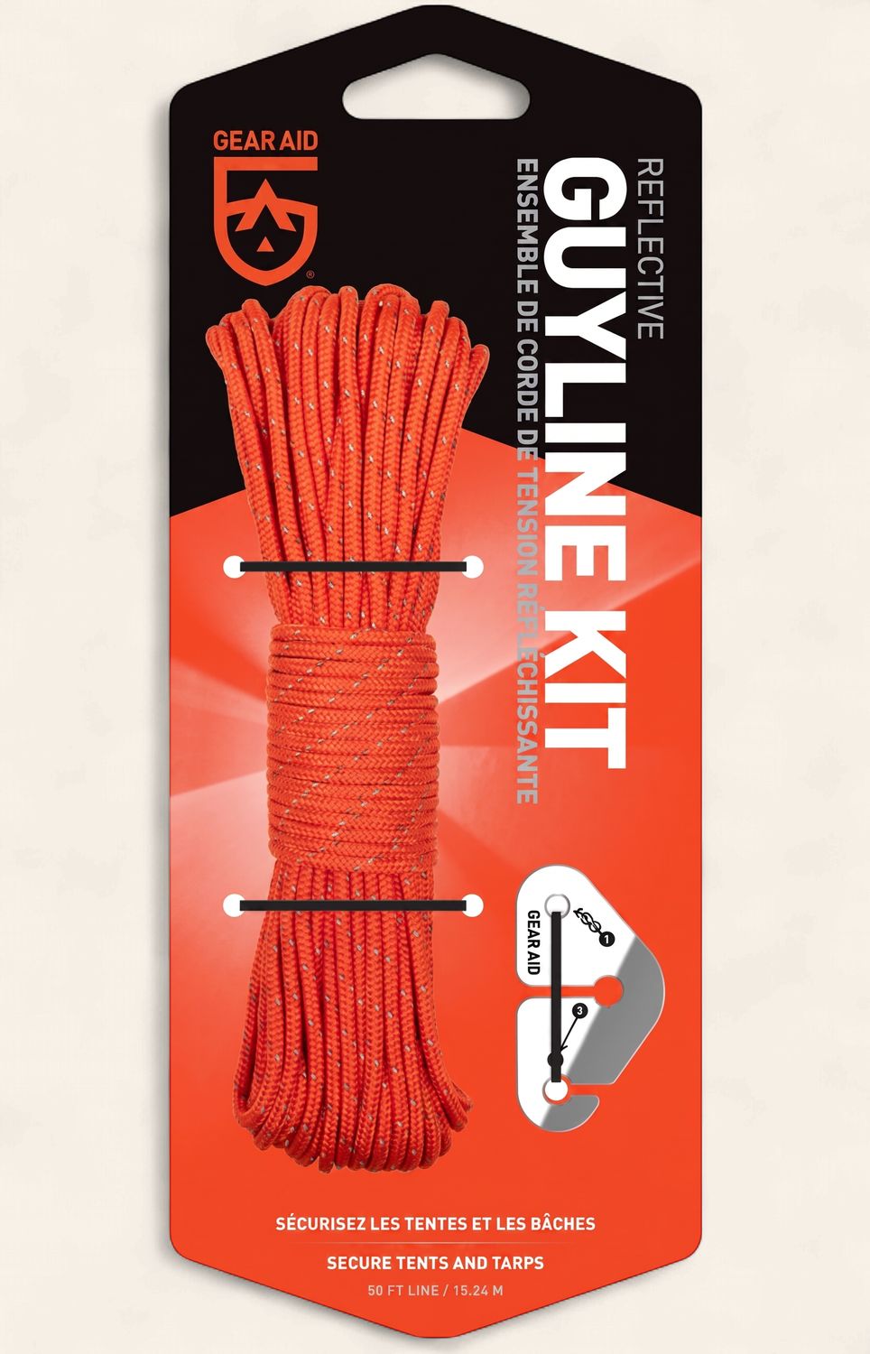 GEAR AID Reflective Guyline Kit with Line Tensioners, 50 ft, Orange