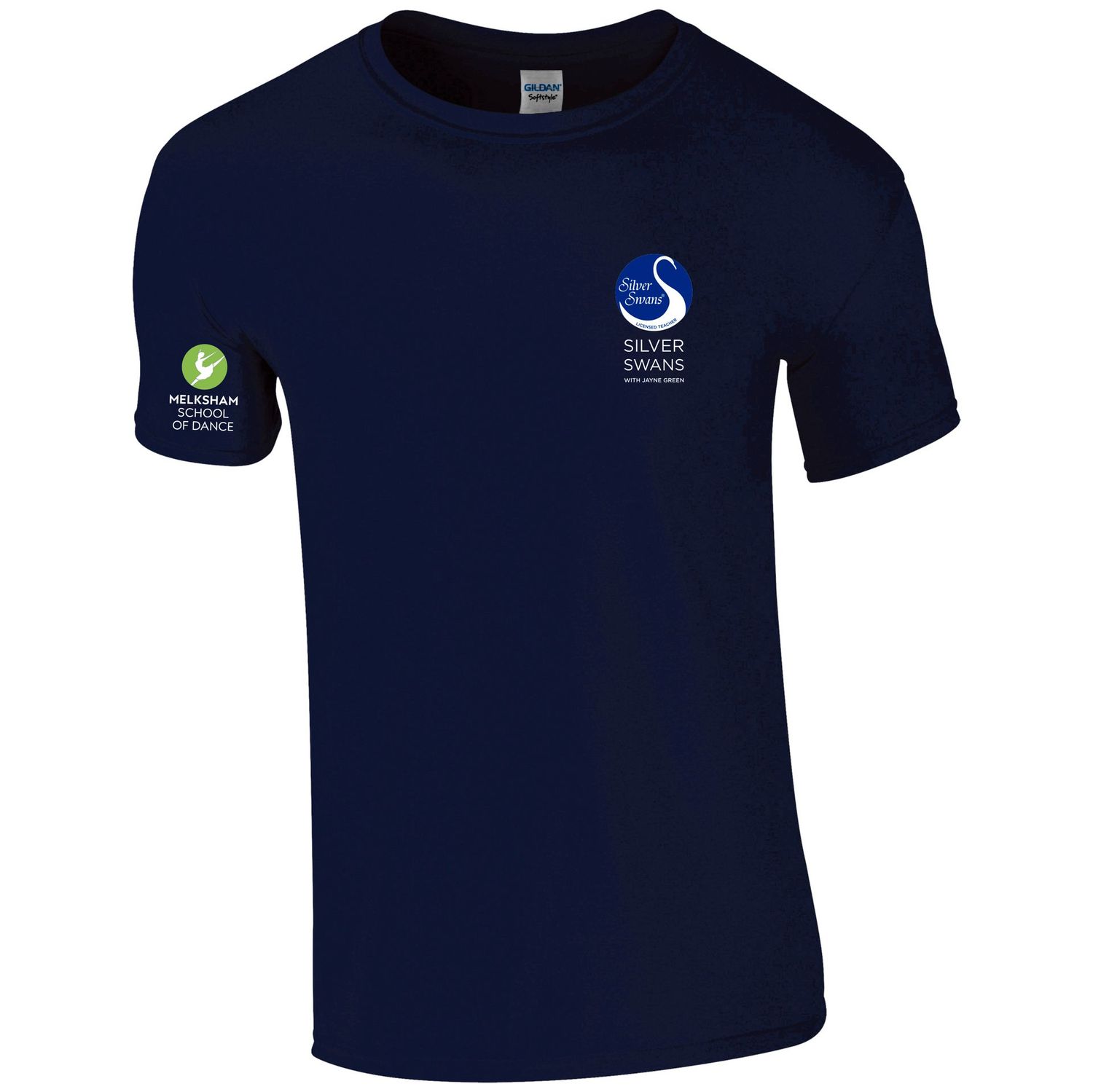 GD001 Melksham School Of Ballet, Tap & Dance - Silver Swan  Navy T-Shirt