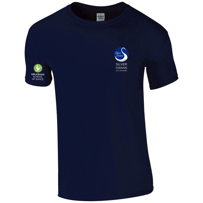 GD001 Melksham School Of Ballet, Tap & Dance - Silver Swan  Navy T-Shirt