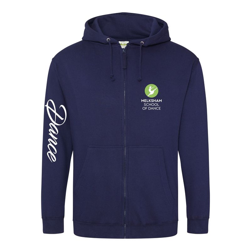 Melksham School Of Ballet, Tap & Dance - Kids Oxford Navy Zip Hoodie (No Pull Cords) JH50J