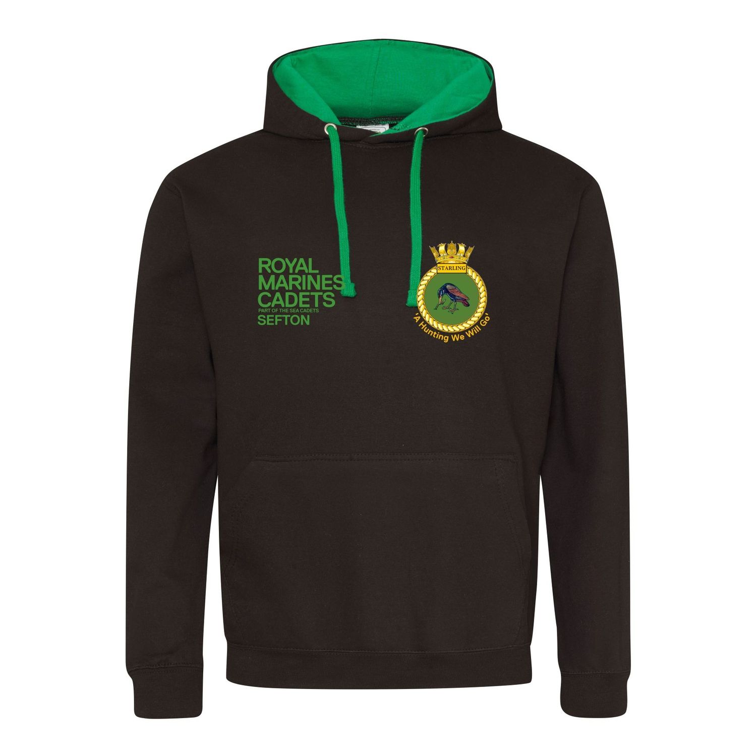 Sefton Sea Cadets - RMC Adults Black/Kelly Green Varsity Hoodie JH003