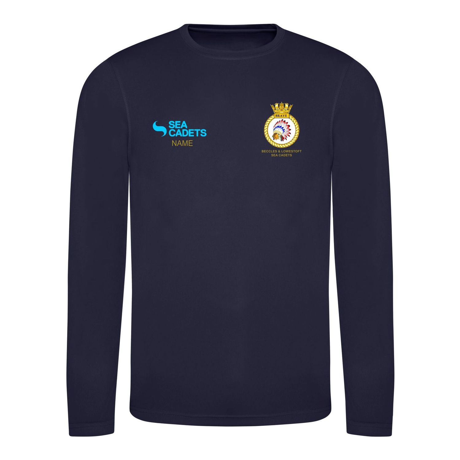 Beccles & Lowestoft Sea Cadets  - Adult Long Sleeved Navy  Cool Tec T-shirt JC002