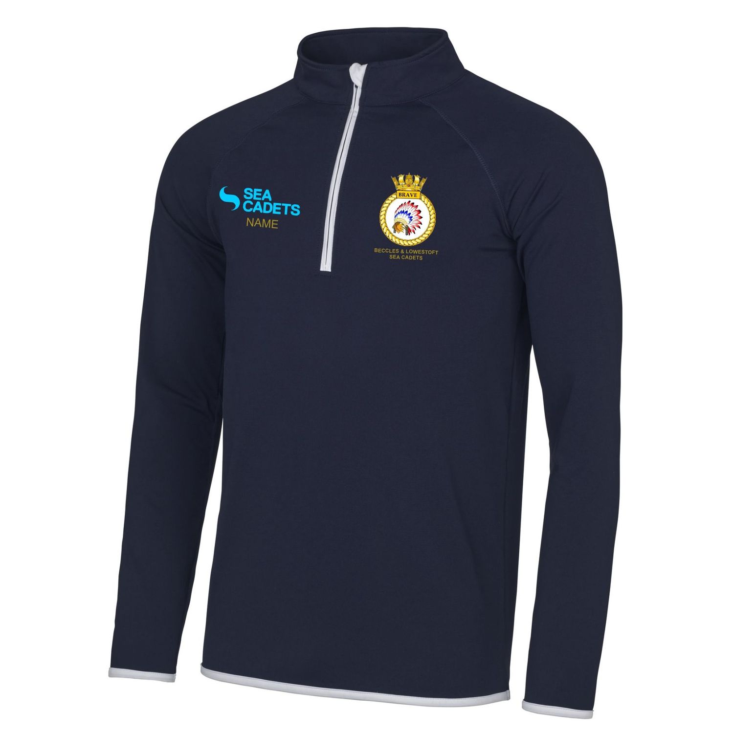 Beccles & Lowestoft Sea Cadets - Adults Navy/White  1/4 Zip Top JC031