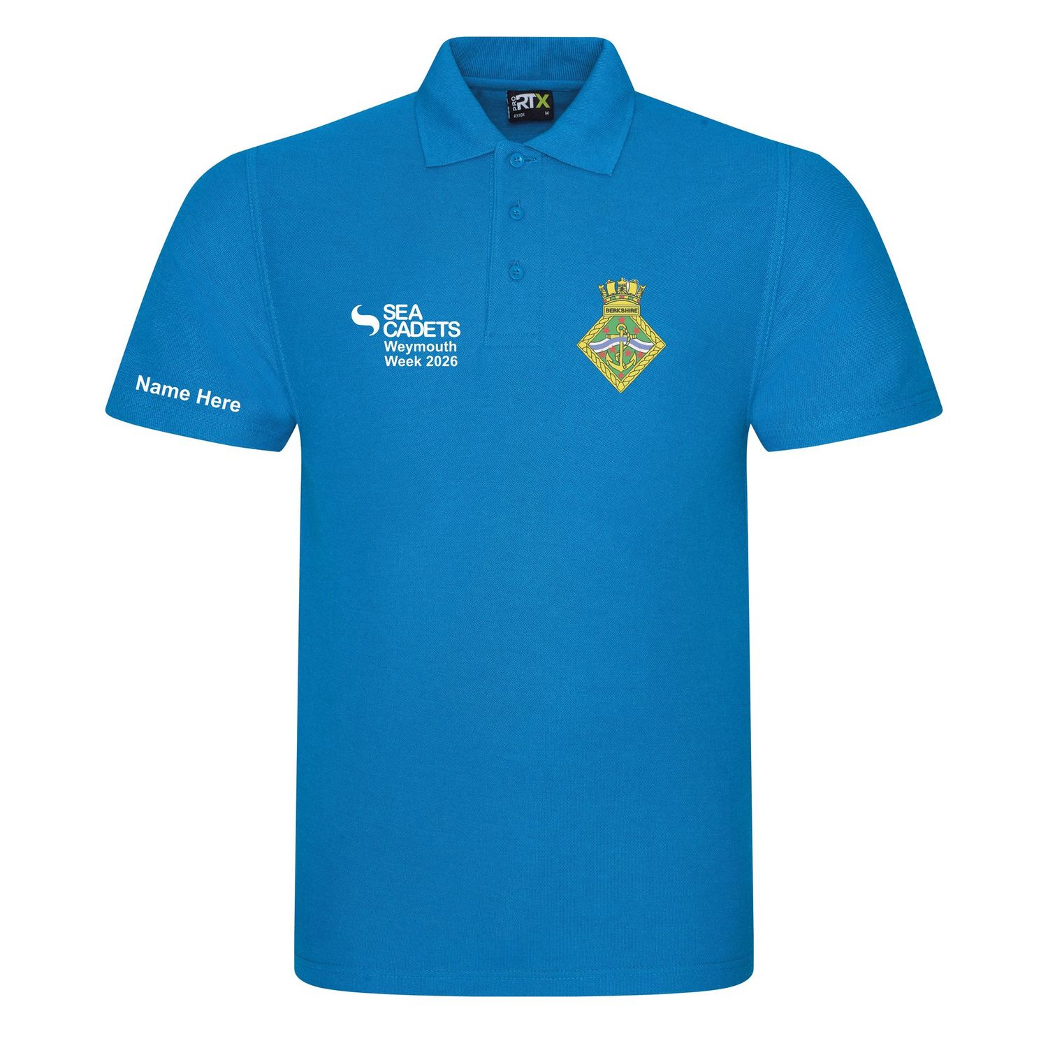 SUMMER CAMP - Berkshire Sea Cadets Adults Sapphire Blue Cotton Polo - RX101 SUMMER CAMP - Berkshire Sea Cadets Adults Sapphire Blue Cotton Polo - RX101