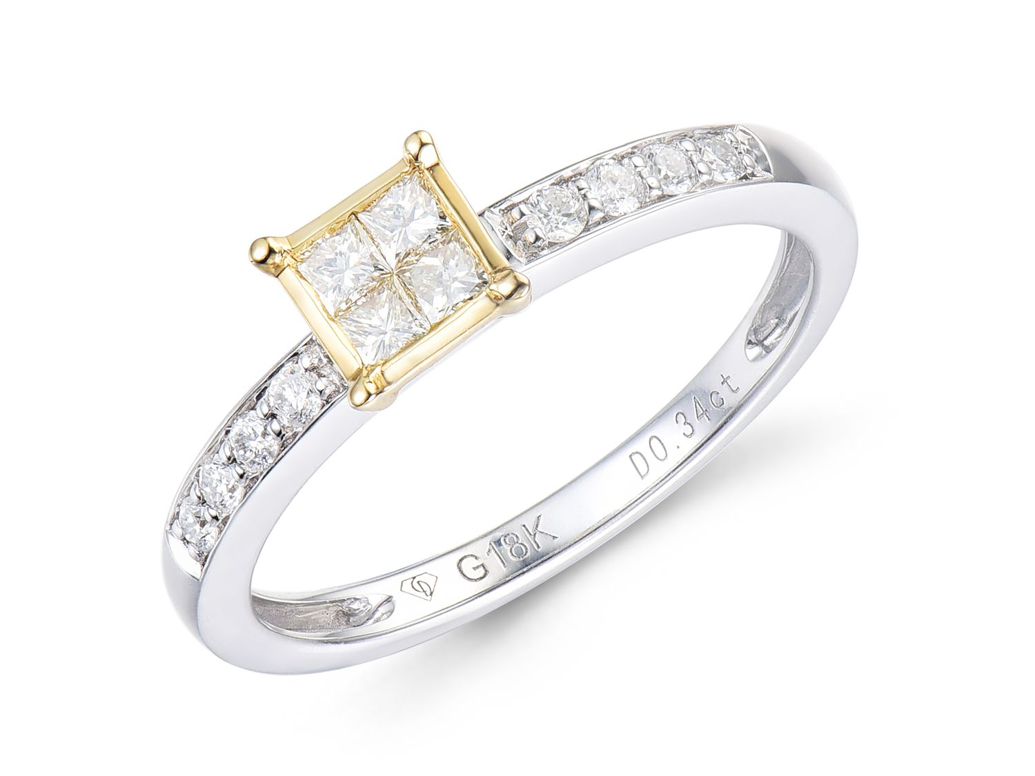 18K金黄白钻戒指