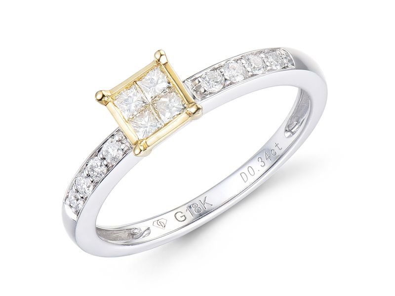 18K金黄白钻戒指