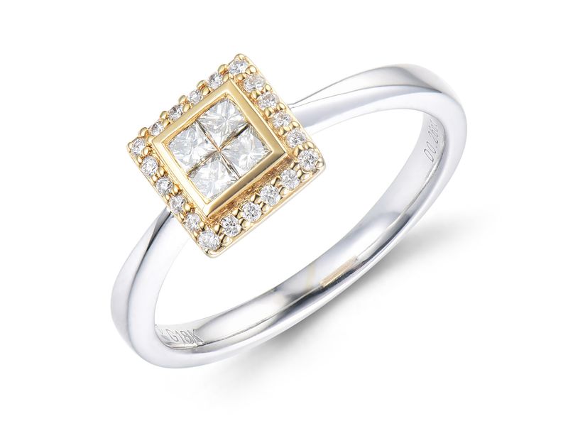 18K金黄白钻戒指