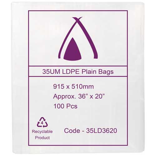 LDPE Bags 36x20" 915x510mm 35UM (100 Bags)