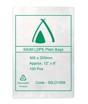 LDPE Bags 12x8" 305x205mm 50UM (100 Bags)