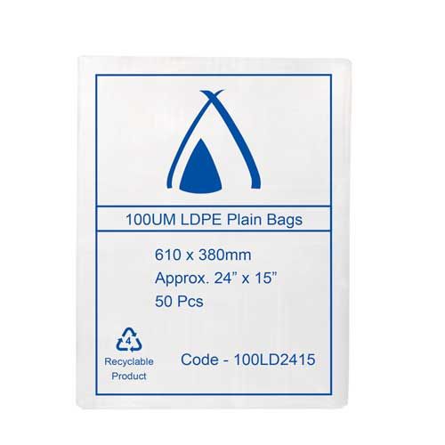 LDPE Bags 24x15" 610x380mm 100UM (50 Bags)