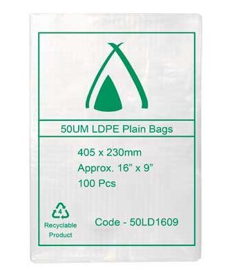 LDPE Bags 16x9" 400x230mm 50UM (100 Bags)