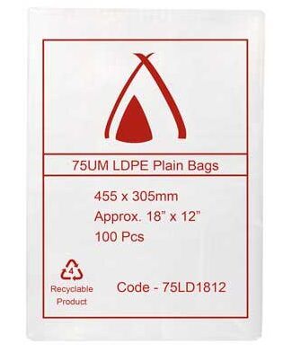 LDPE Bags 18x12" 455x305mm 75UM (100 Bags)