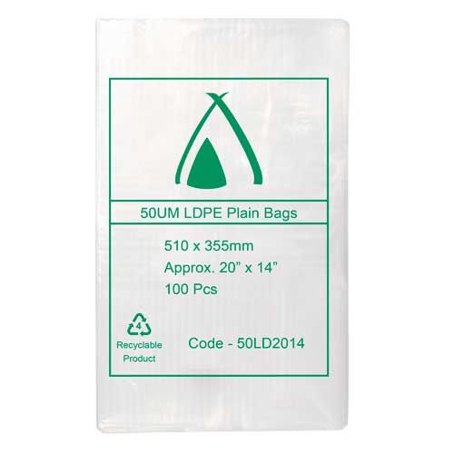 LDPE Bags 20x14" 510x350mm 50UM (100 Bags)