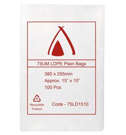 LDPE Bags 15x10" 380x255mm 75UM (100 Bags)