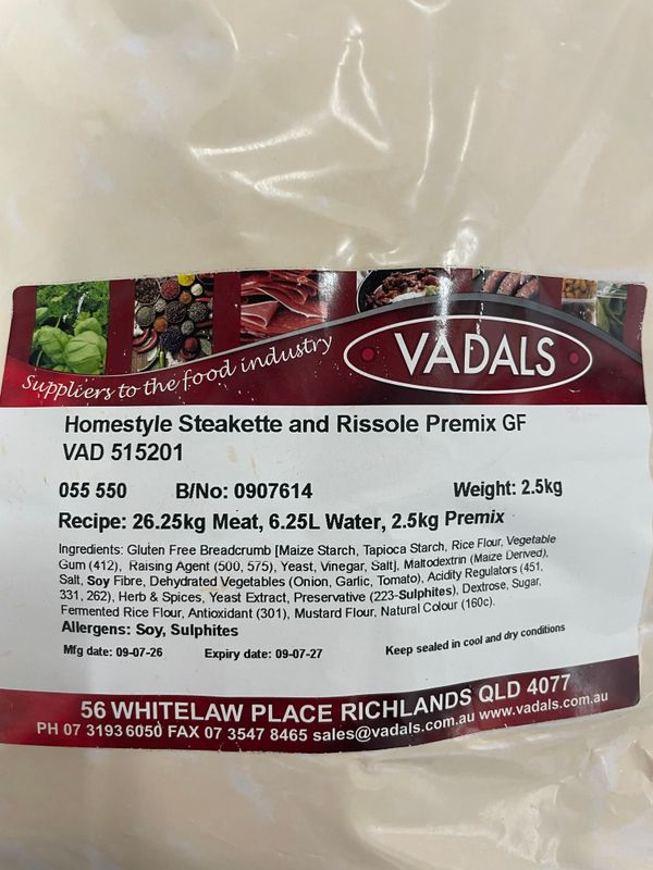 Vadals Homestyle Steakette And Rissole Mix 2.5kg