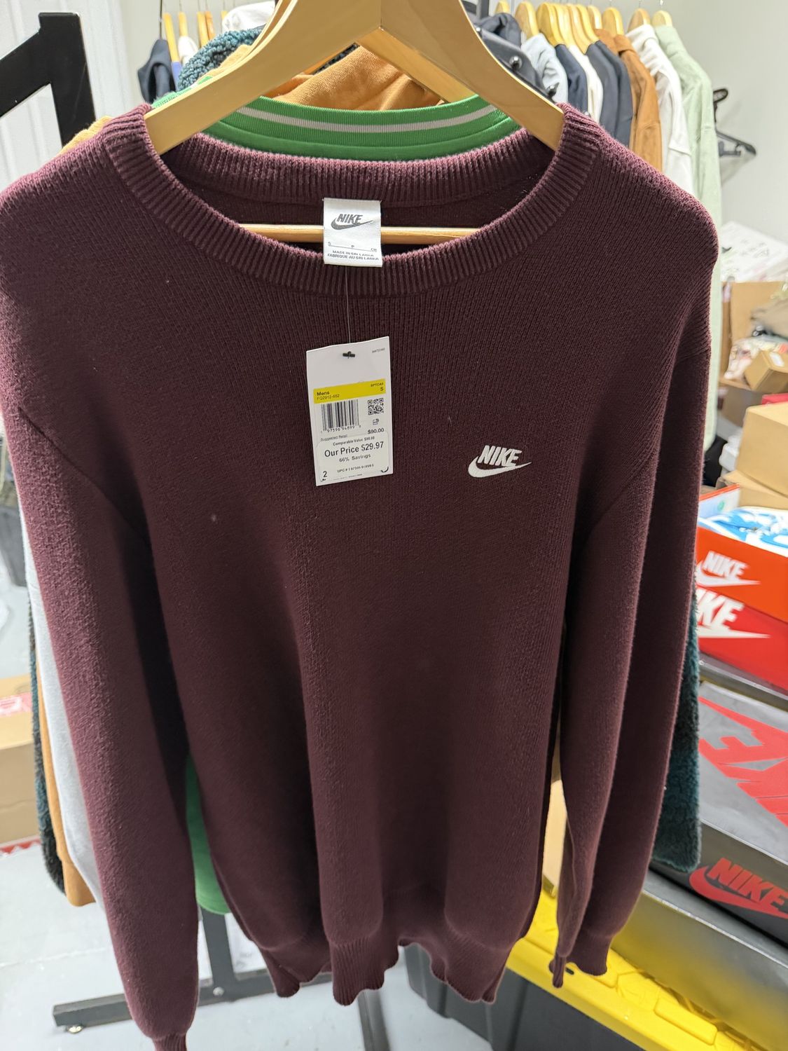 Small - Nike Men&#39;s Crew-Neck Sweater Burgandy