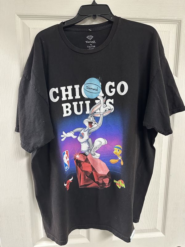 2XL Diamond Supply Co Men's Medium Space Jam Chicago Bulls T-Shirt Bugs Bunny Black