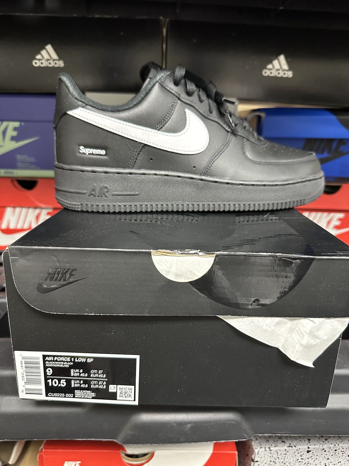 Size 9-Nike Air Force 1 Low Supreme Black White