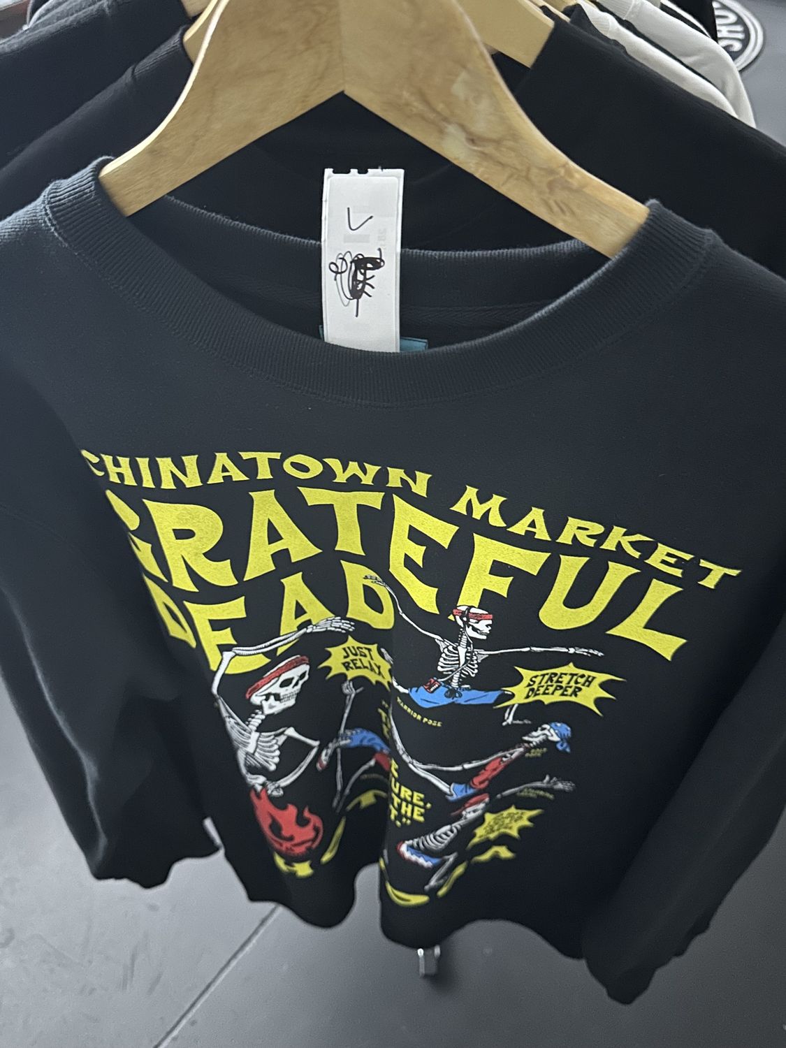 L- blk-Chinatown Market Grateful Dead Hot Yoga Crewneck