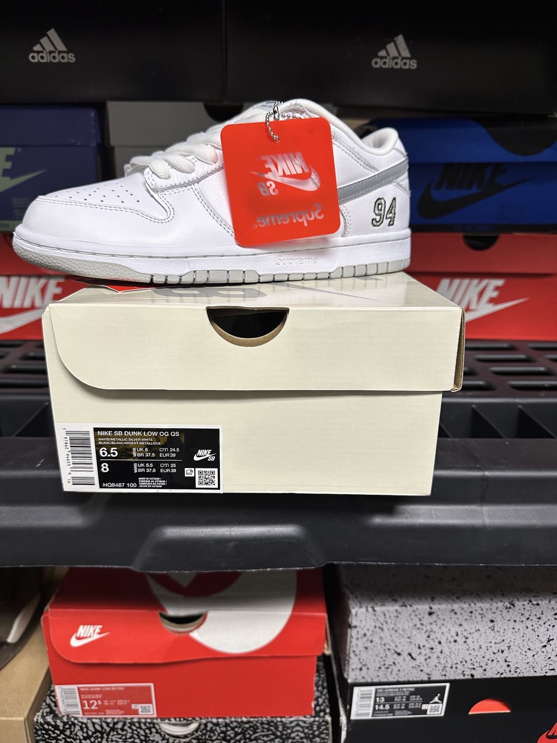 Nike SB Dunk Low Supreme 94 White Metallic Silver