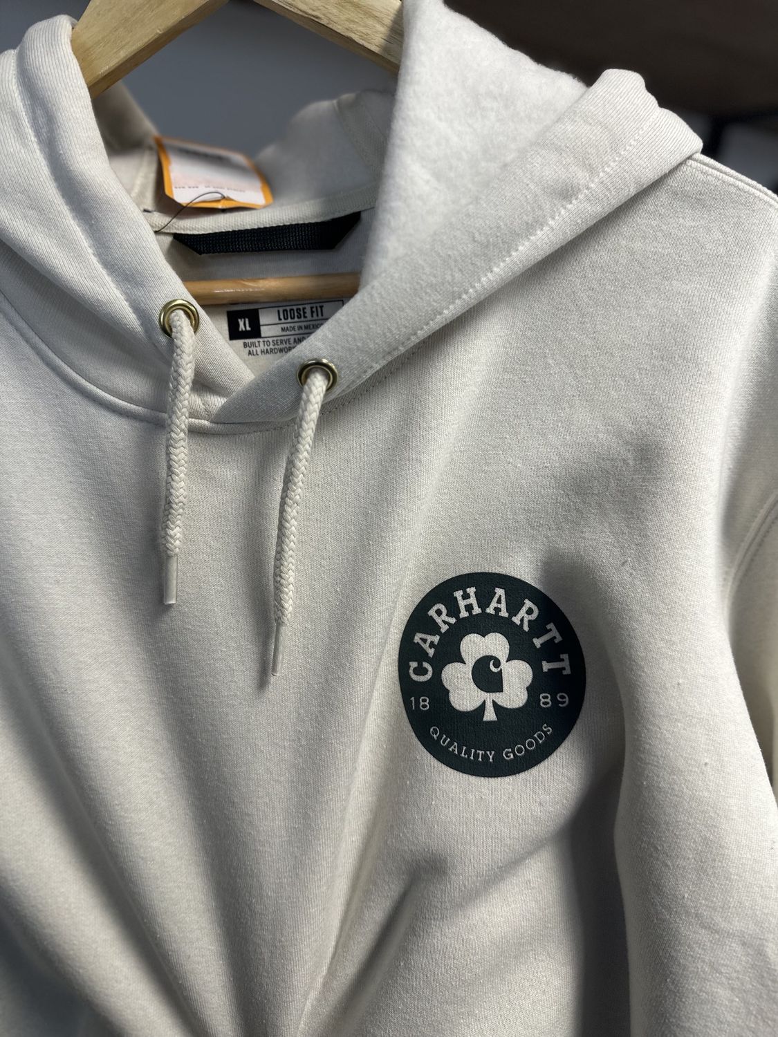 XL-Tan-Midweight Hooded Shamrock Back Graphic Hoodie