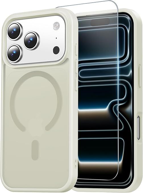 Case with Screen Protector, Compatible with Magsafe, Anti-Yellowing, Military-Grade Protection, Shockproof Slim Magnetic Phone Case Cover, Antique White