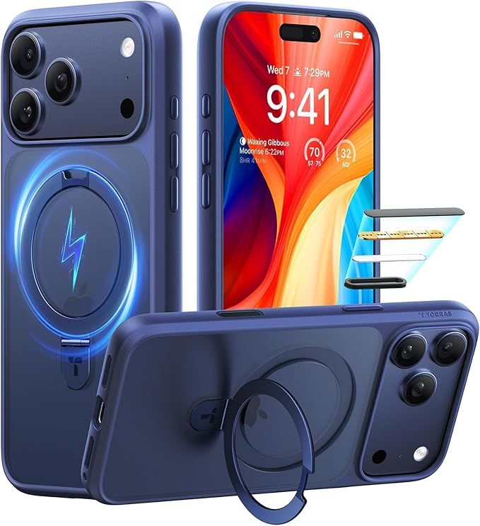 Magnetic Case Compatible with MagSafe, Shockproof Protective Cover with Built-in Stand &amp; Camera Button Support, Slim Matte Translucent Case with Strong Magnetic Lock