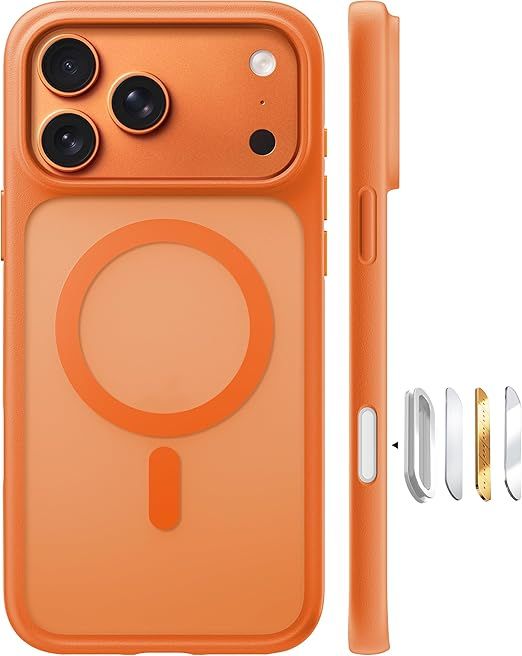 Magnetic &amp; Shockproof Case, Fit for MagSafe, Military Grade Drop Protection, Camera Control, DIY Button, Slim Translucent Cosmic Orange
