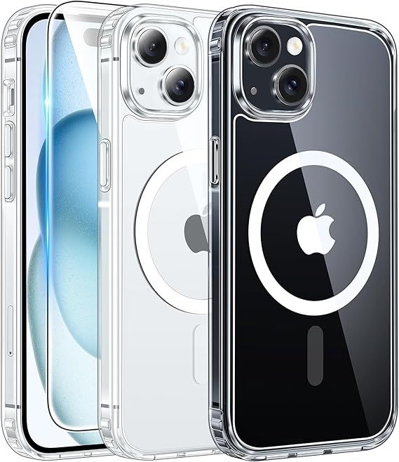 Case Clear: Magnetic Phone Cases with Screen Protector Compatible with Magsafe Slim Anti Yellowing Rugged Protective Transparent Cell Cover (A-Clear)