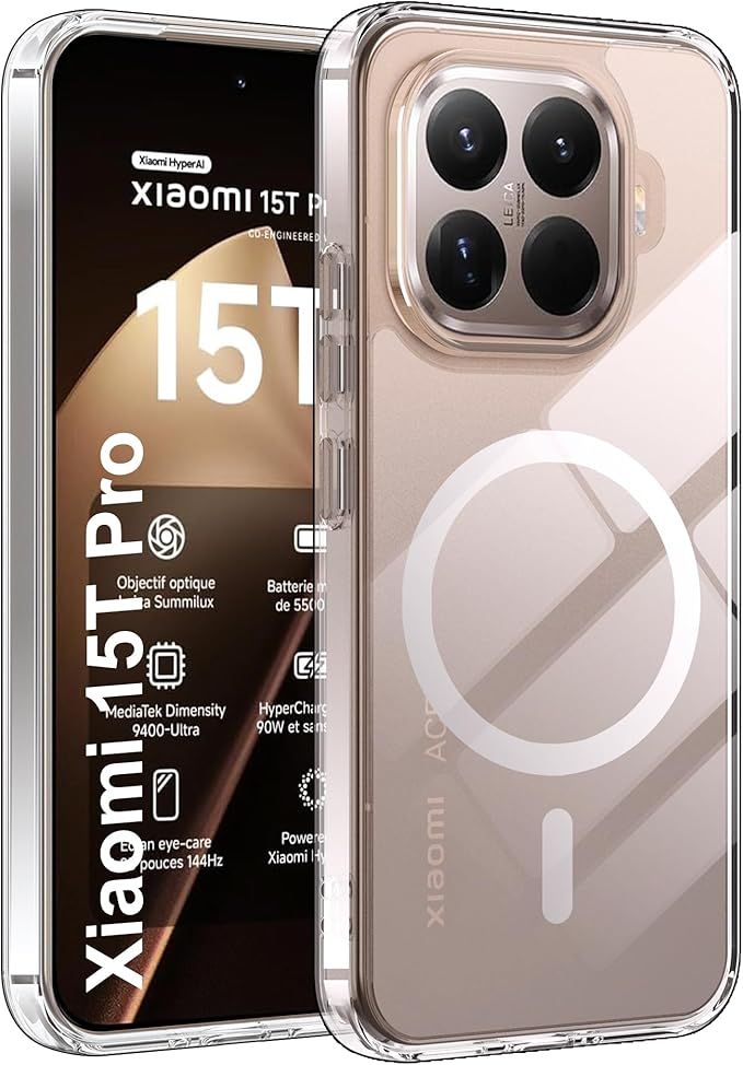 Back Case + Shockproof TPU Edge, Military Grade Protection Case, Magnetic &amp; Anti-Yellow Shockproof Mobile Phone Case - Transparent