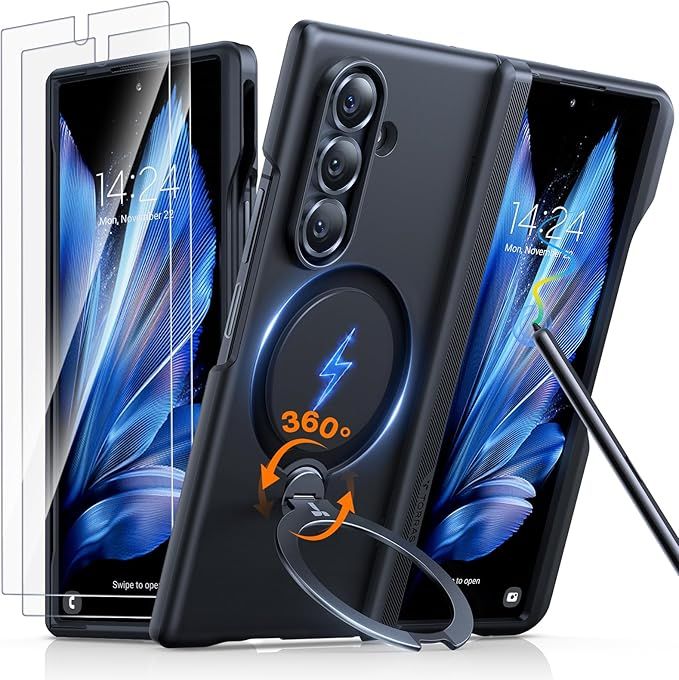 360 Spin Magnetic Stand Case with S Pen Holder, [MIL-Grade Hinge Protection] [Fit for Magsafe] [360 Kickstand &amp; Ring Holder], Armor Slim, Black