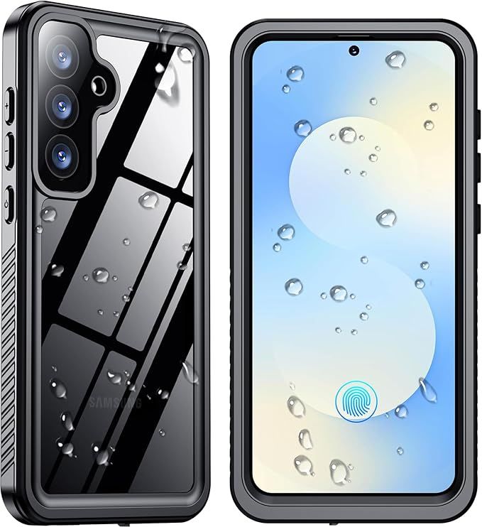 Case Waterproof, Built-in Screen &amp; Camera Lens Protector[IP68 Underwater][Military Grade Shockproof] Full Body Protection Phone Case, Black/Clear