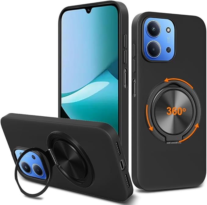 Phone Case 360° Rotatable Ring Holder Kickstand/Stand Silicone TPU Silm Fit Shockproof Protective Cover Case  - Black