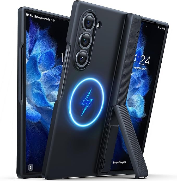 Magnetic Armor Stand Case, [MIL-Grade Hinge Protection] [Compatible with MagSafe] [Invisible Kickstand], Matte Hard Slim, Black