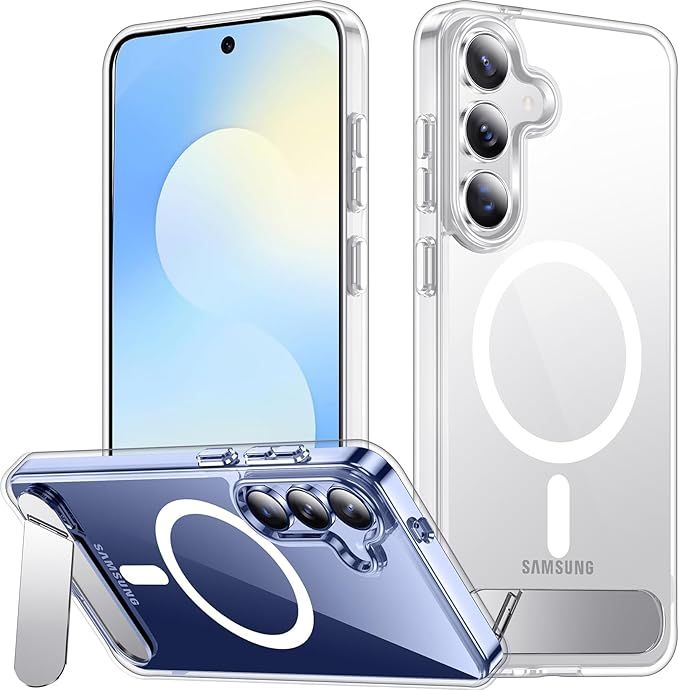 Magnetic Case, [3 Stand Ways][ Military Grade Drop Protection] with Invisible Stand Shockproof Slim Case, Clear