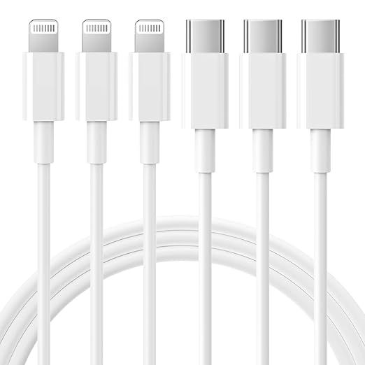 USB-C to Lightning Fast Charging Cable (3-Pack, 6ft) – MFi-Certified Power Delivery Cord for iPhone 14/13/12/11/XS/XR/X/8 &amp; iPad (White)