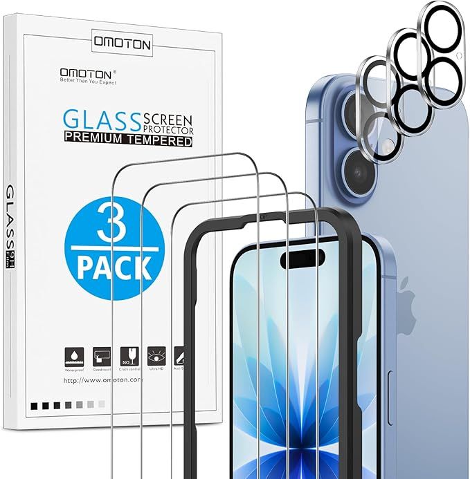 Tempered Glass &amp; Camera Protector Set (3+3 Pack) – 9H Hardness, Anti-Scratch, Bubble-Free Installation with Alignment Frame for iPhone 17